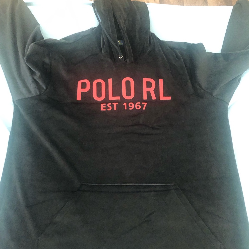 Black Velour Polo Hoodie Large